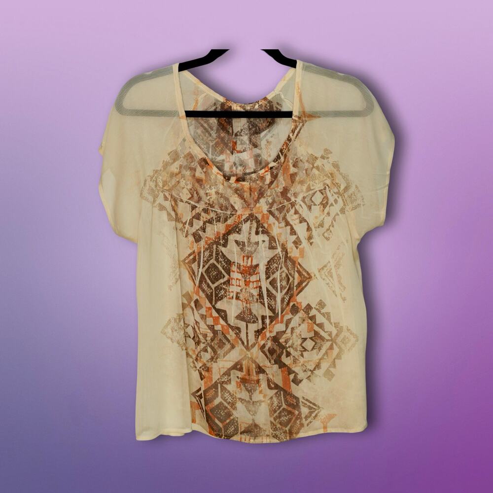 Women's Brown Short Sleeve Blouse Size Medium Casual Work Office Top Pre-Owned